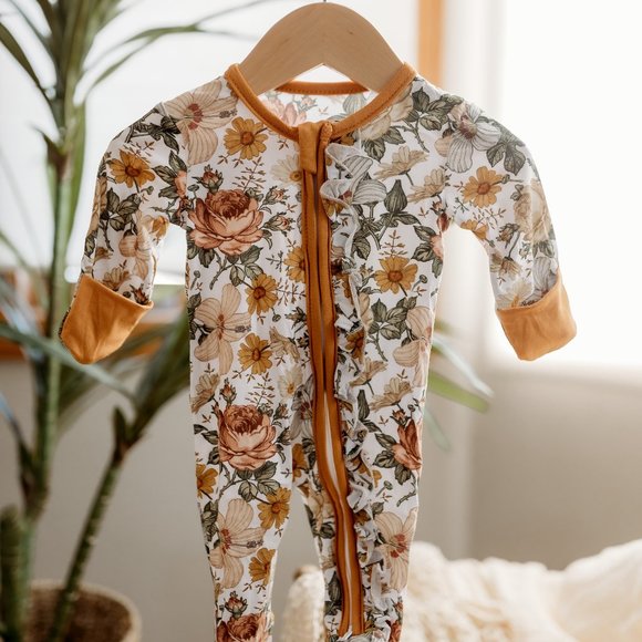 Infant Girls Floral Bamboo Sleepers/Rompers | 2 Way Zipper | Convertable Hands - Picture 6 of 6